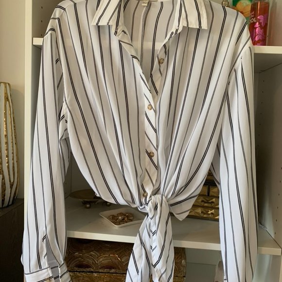 B&W Button Up Blouse - Picture 2 of 2